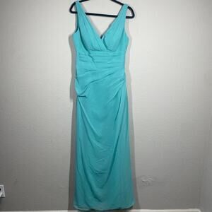 Wtoo 10 Crystal Chiffon Gown Maxi Sheath Dress Teal Mermaid Pleated Hourglass